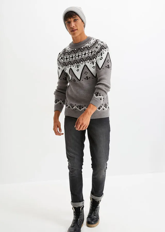 Jersey de estilo noruego Gris jaspeado con patrón nórdico