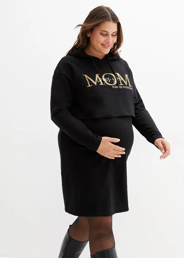 Jersey tipo sudadera premamá/de lactancia con cremallera Negro estampado
