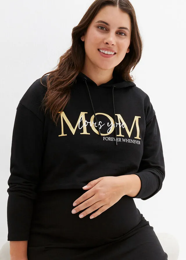 Jersey tipo sudadera premamá/de lactancia con cremallera Negro estampado