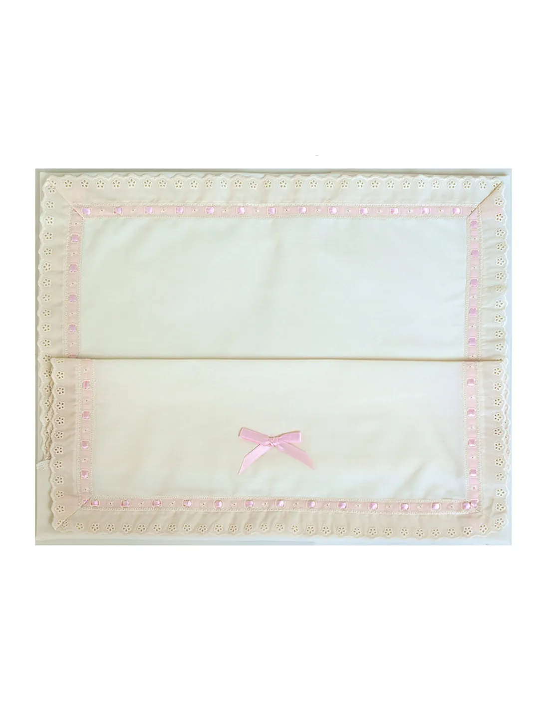Juego de sábana beige Encaje lazo rosa de Artesanía Chari
