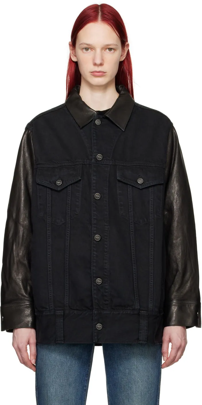 Khaite Black 'The Grizzo' Denim & Leather Jacket