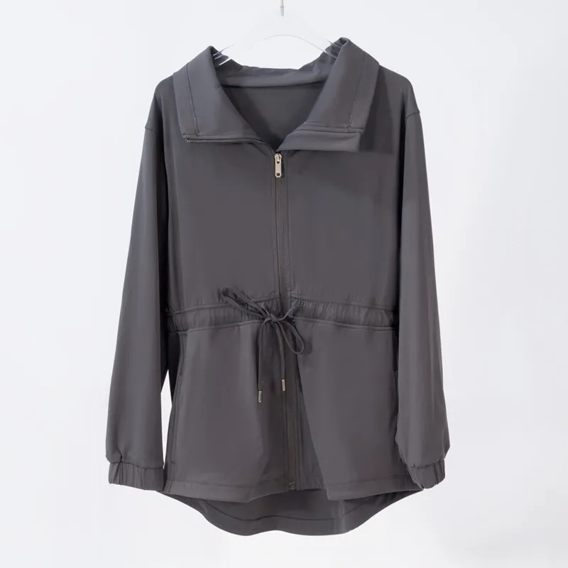 LL036 CHAQUETAS CON CINTURA CEñIDA PARA MUJER, GABARDINA CON CUELLO VUELTO, ROPA DEPORTIVA, CHAQUETA DE YOGA, ROPA DEPORTIVA, T
