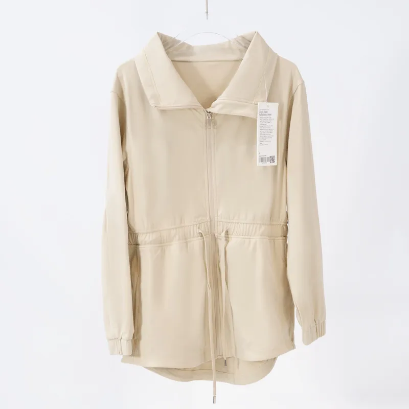 LL036 CHAQUETAS CON CINTURA CEñIDA PARA MUJER, GABARDINA CON CUELLO VUELTO, ROPA DEPORTIVA, CHAQUETA DE YOGA, ROPA DEPORTIVA, T