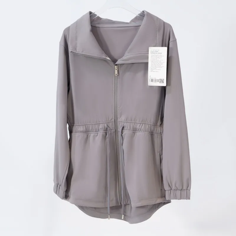 LL036 CHAQUETAS CON CINTURA CEñIDA PARA MUJER, GABARDINA CON CUELLO VUELTO, ROPA DEPORTIVA, CHAQUETA DE YOGA, ROPA DEPORTIVA, T