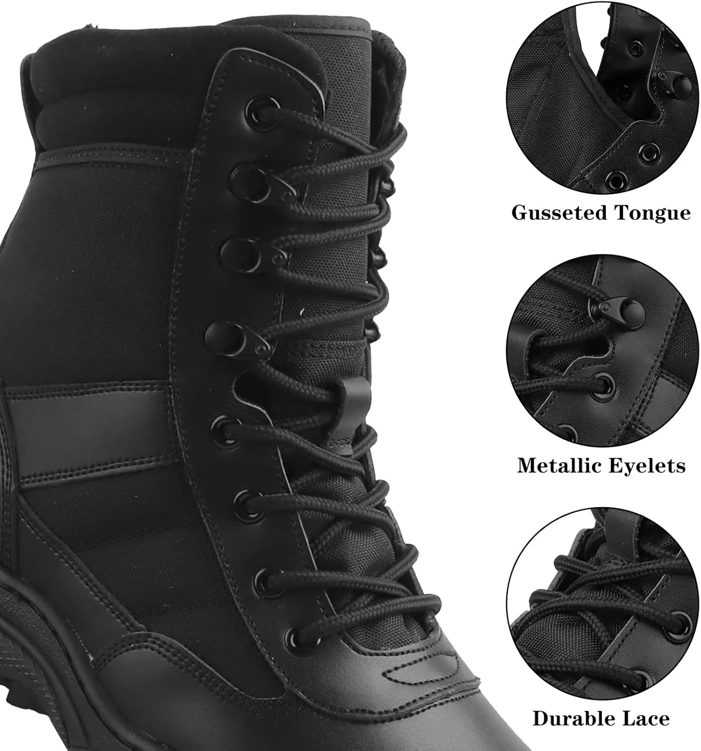 LUDEY Botas Militares Hombre Cremallera Lateral Botas Tacticas Policiales Botas Militares de Seguridad Botas de Combate Botas Mi