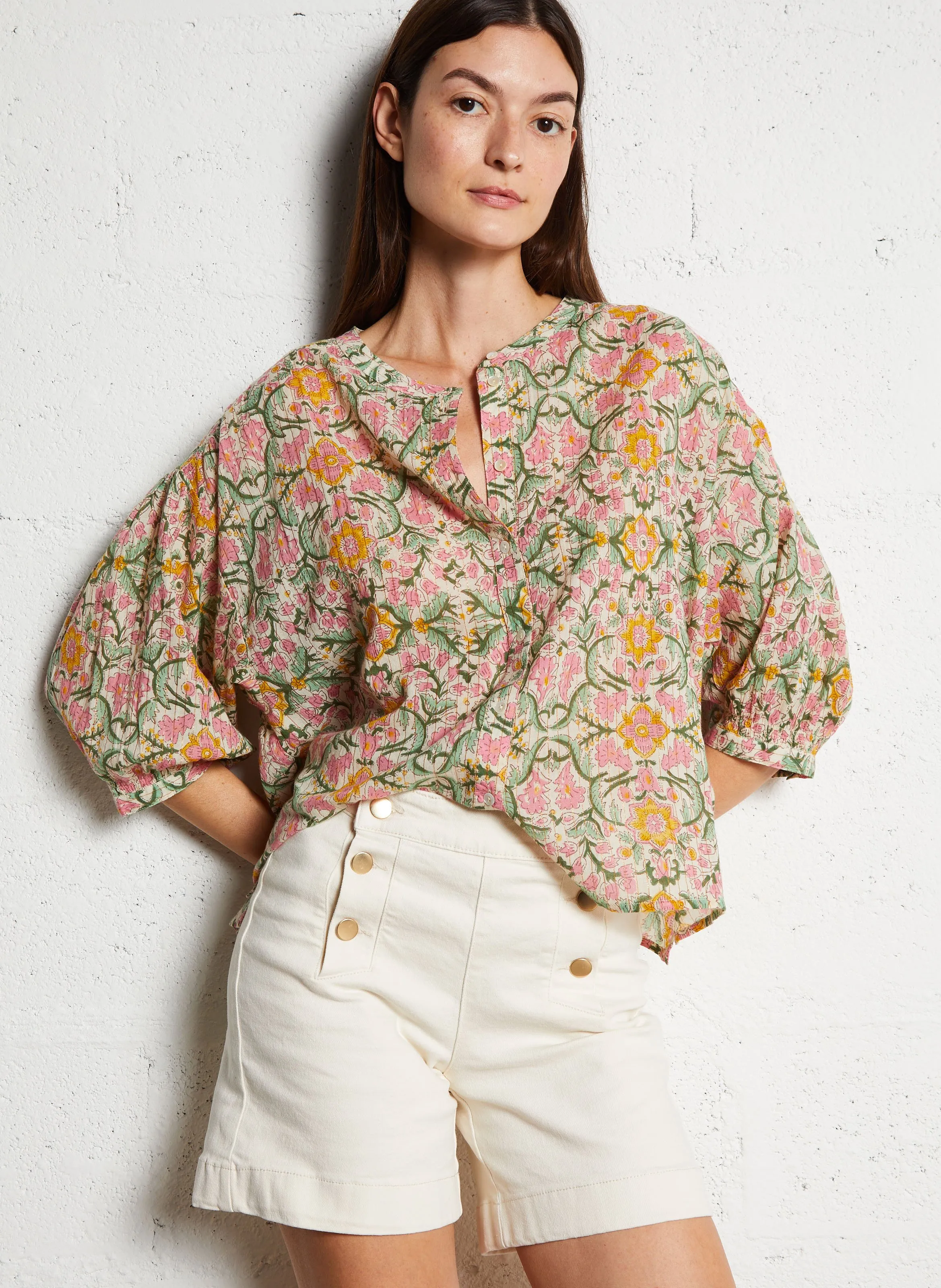 MAISON 123 BLISS  CAMISETA HOLGADA DE CUELLO REDONDO EN MEZCLA DE ALGODóN EN ROSA