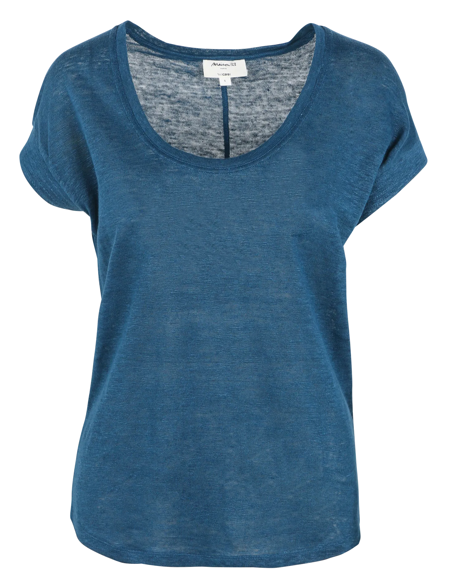 MAISON 123 DAREN  CAMISETA RECTA DE LINO CON CUELLO REDONDO EN AZUL