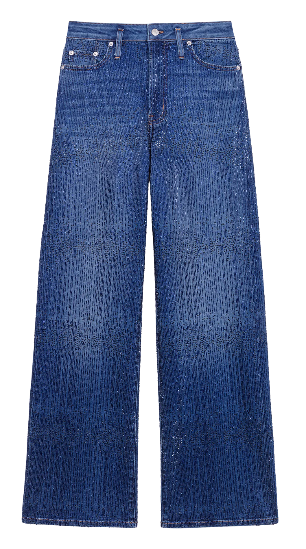 MAJE Pantalón ancho de algodón mezclado con pedrería. en azul