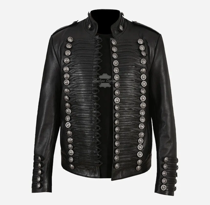 MILITARY PARADE Men's Studded Leather Jacket Classic Fashion Jacket