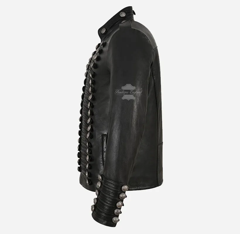 MILITARY PARADE Men's Studded Leather Jacket Classic Fashion Jacket