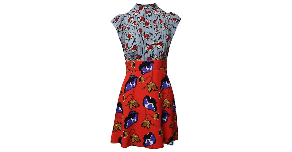 Miu Miu Minivestido floral Miumiu en seda multicolor Impresión de pitón 
