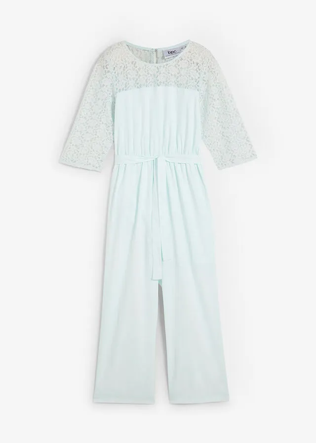 Mono con encaje para niñas Menta pastel