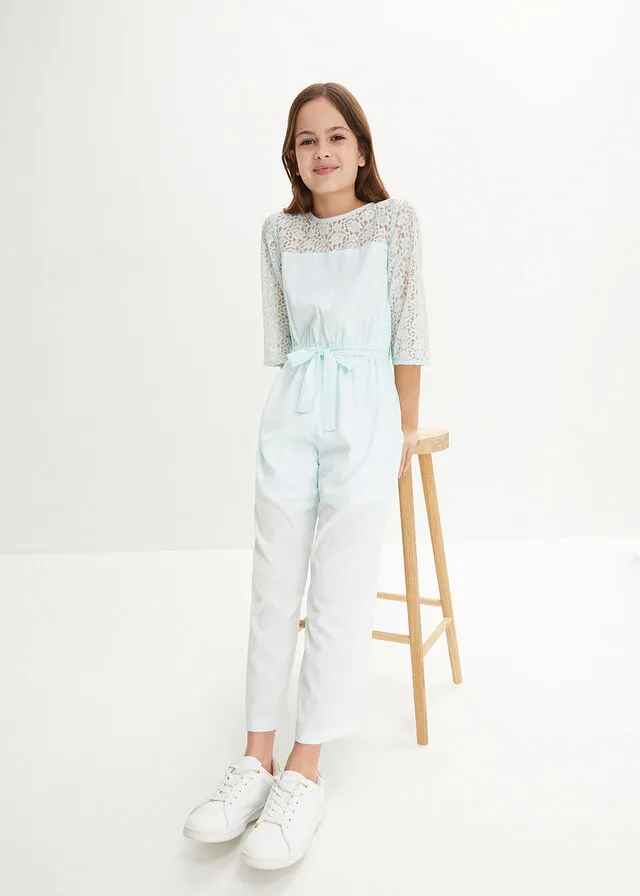 Mono con encaje para niñas Menta pastel