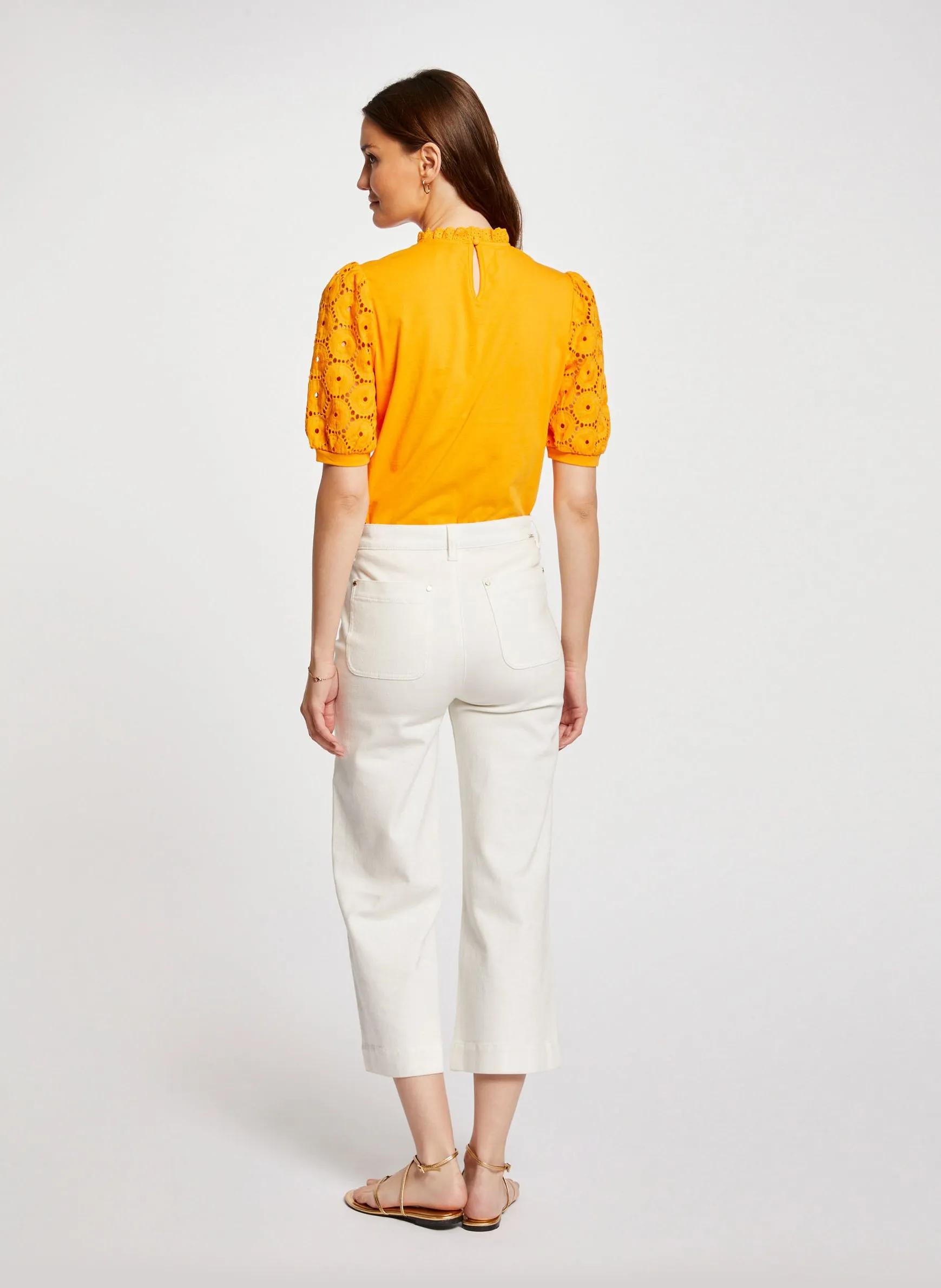 MORGAN DULIE  TOP DE ALGODóN BORDADO CON CUELLO ALTO EN NARANJA