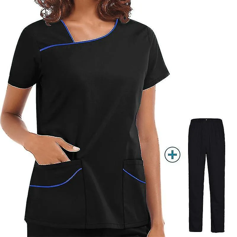 Mujeres Hospital Ropa de trabajo Uniformes Médico Enfermera Blusa Manga Corta Tops Pantalones Traje