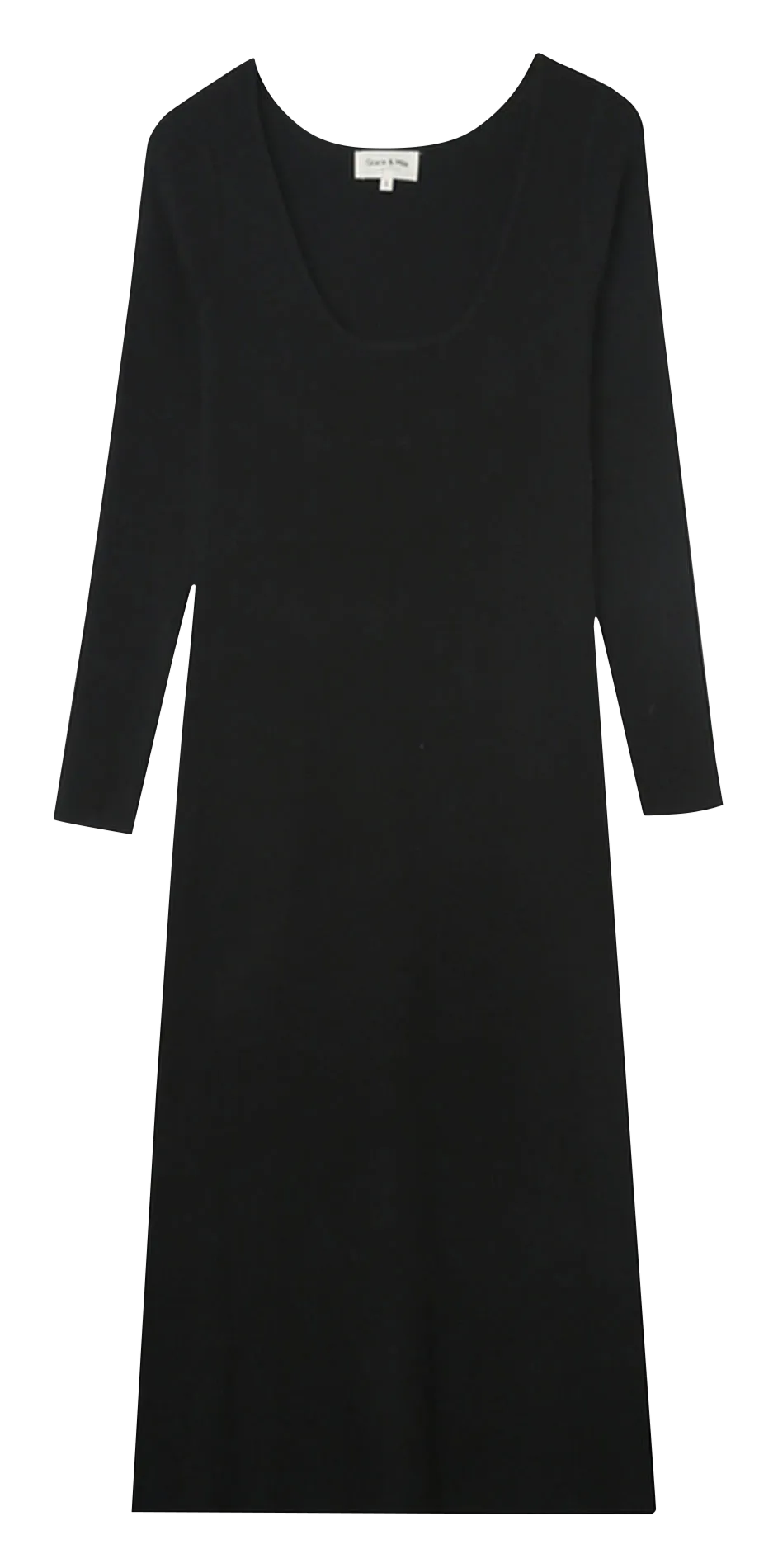 NATHALIE  VESTIDO LARGO CON CUELLO REDONDO EN NEGRO