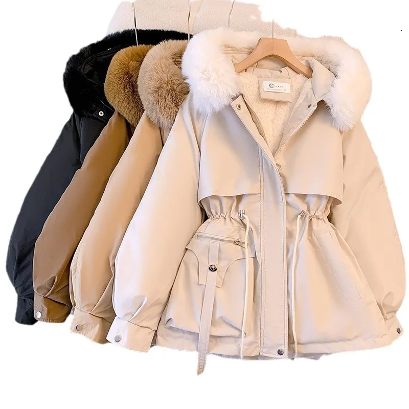 Pai supera el invierno femenino 2024 Nuevo adelgazamiento de la moda del algodón versátil con chaqueta integrada gruesa y piel W