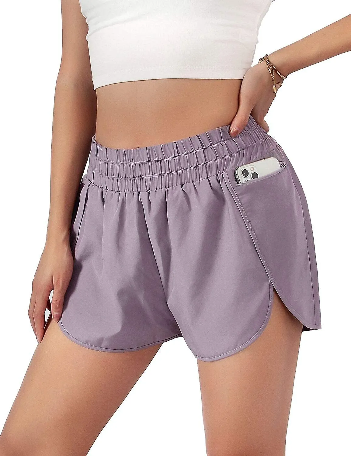 Pantalones cortos de carrera en seco rápido para mujeres pantalones cortos atléticos bolsillos con cremallera trasera