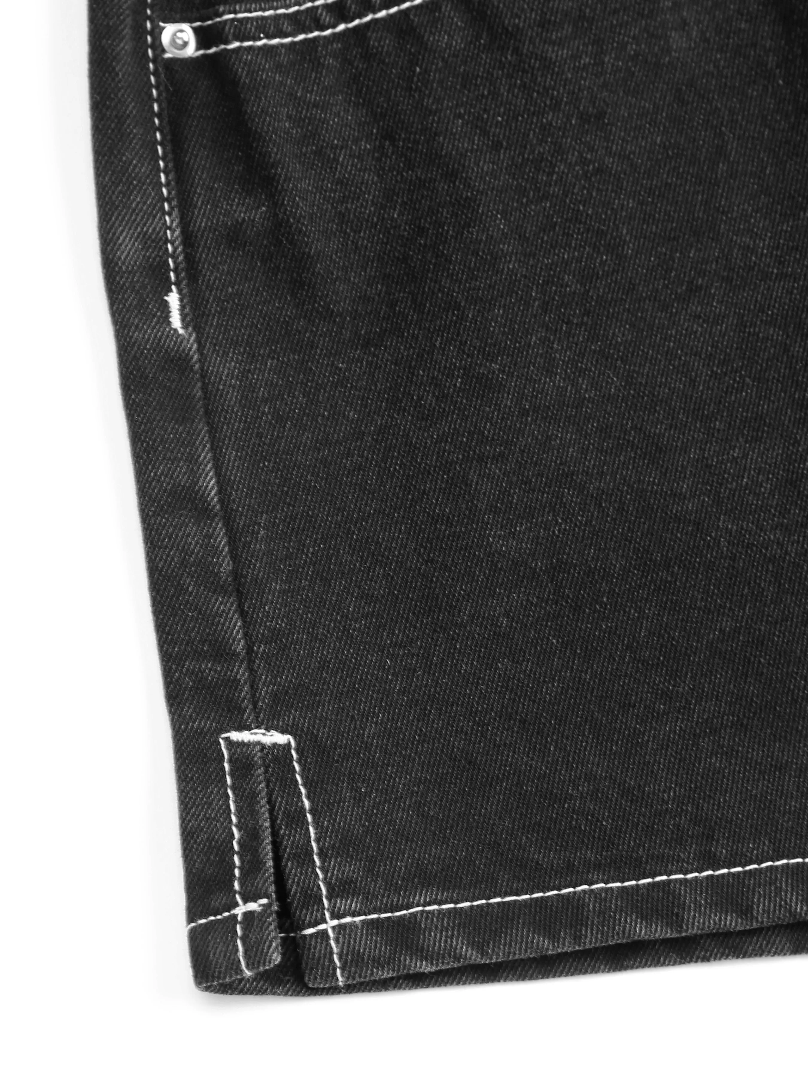  Pantalón Corto Vaquero con Botones y Costuras