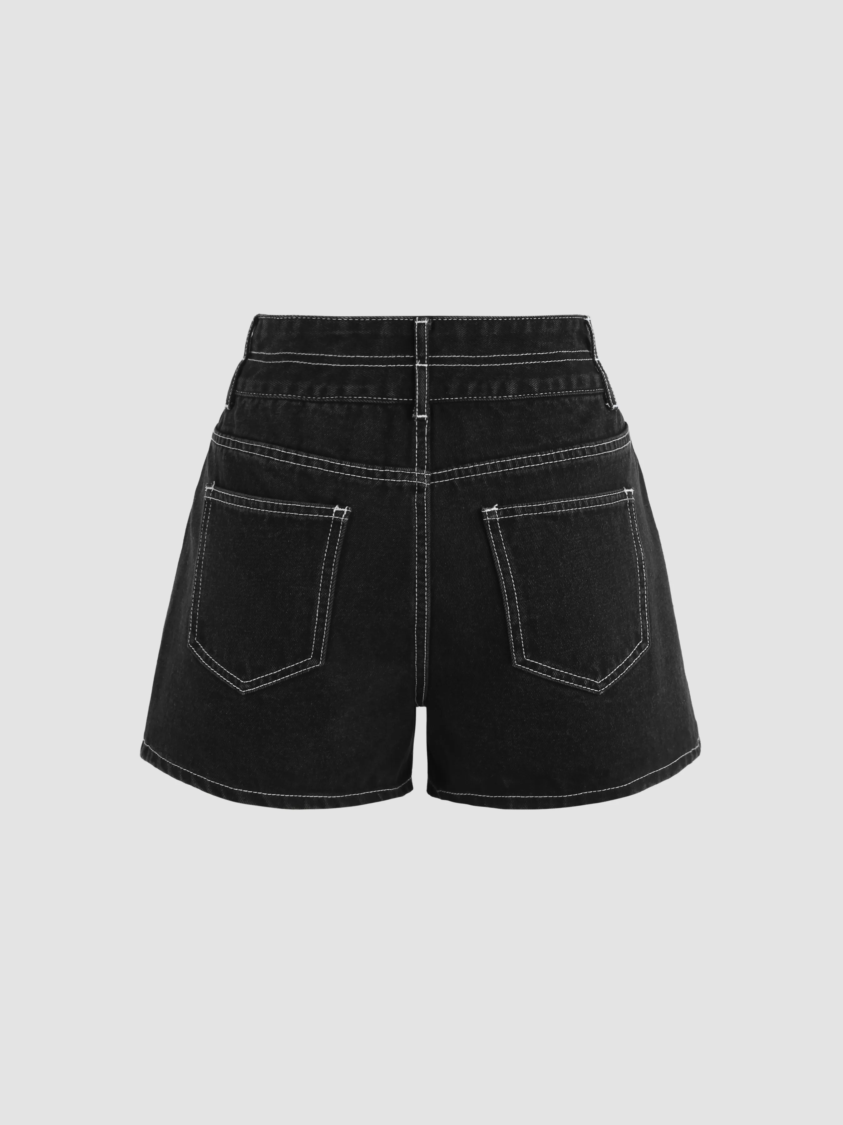  Pantalón Corto Vaquero con Botones y Costuras