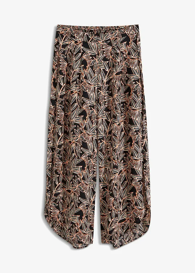 Pantalón palazzo con abertura Negro/crudo/naranja estampado