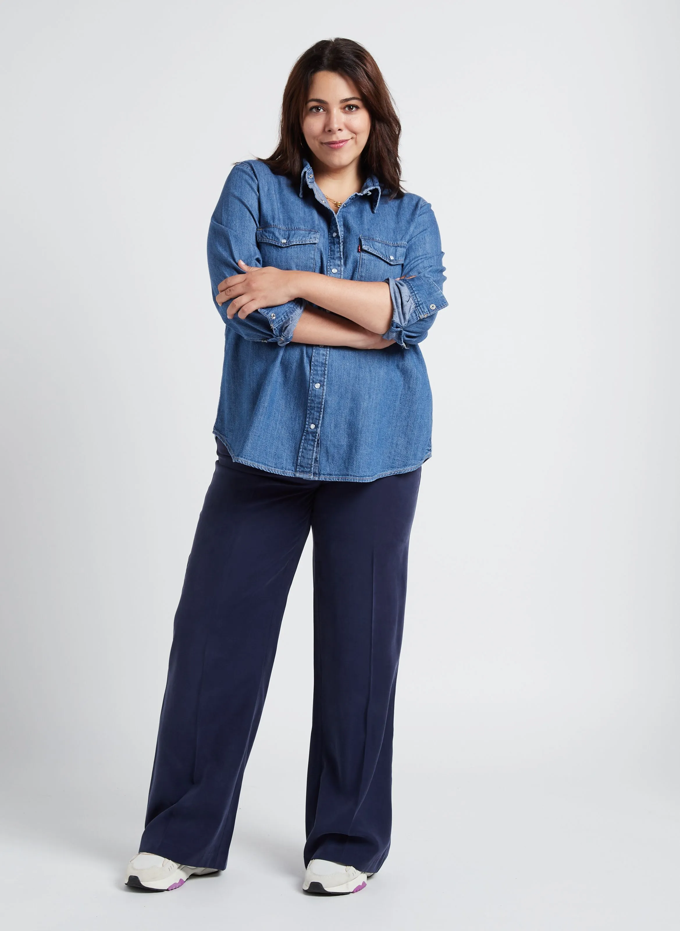Pantalón recto vaporoso en azul