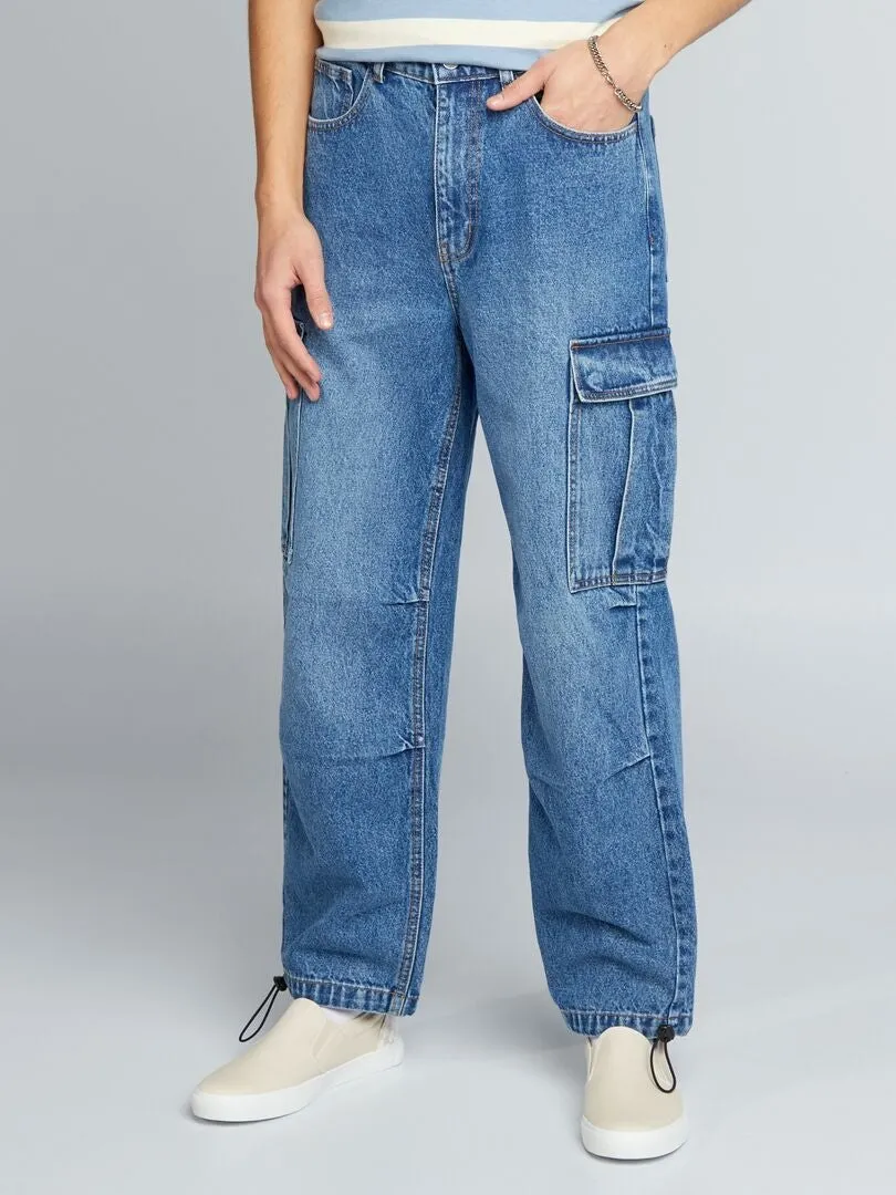 PANTALóN VAQUERO ANCHO MULTIBOLSILLOS  AZUL