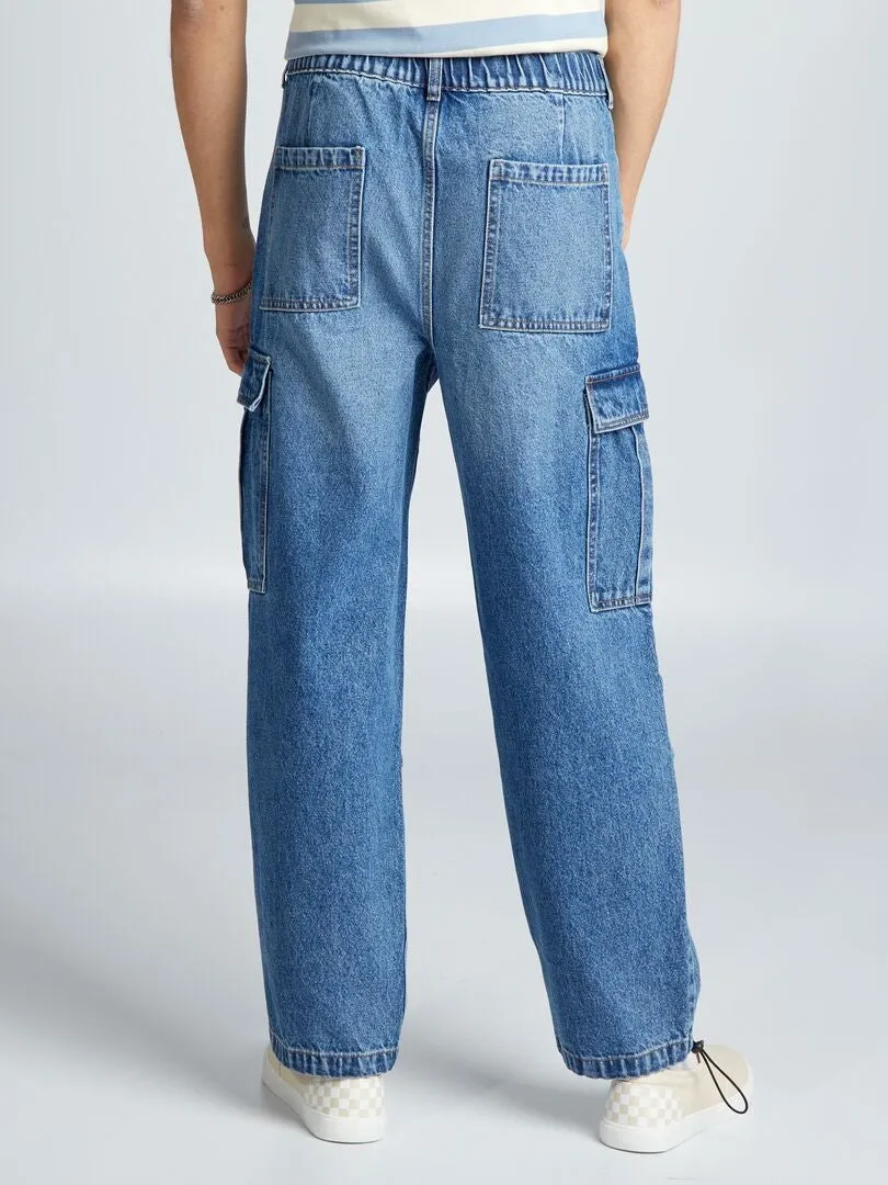 PANTALóN VAQUERO ANCHO MULTIBOLSILLOS  AZUL