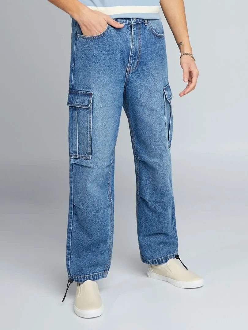 PANTALóN VAQUERO ANCHO MULTIBOLSILLOS  AZUL