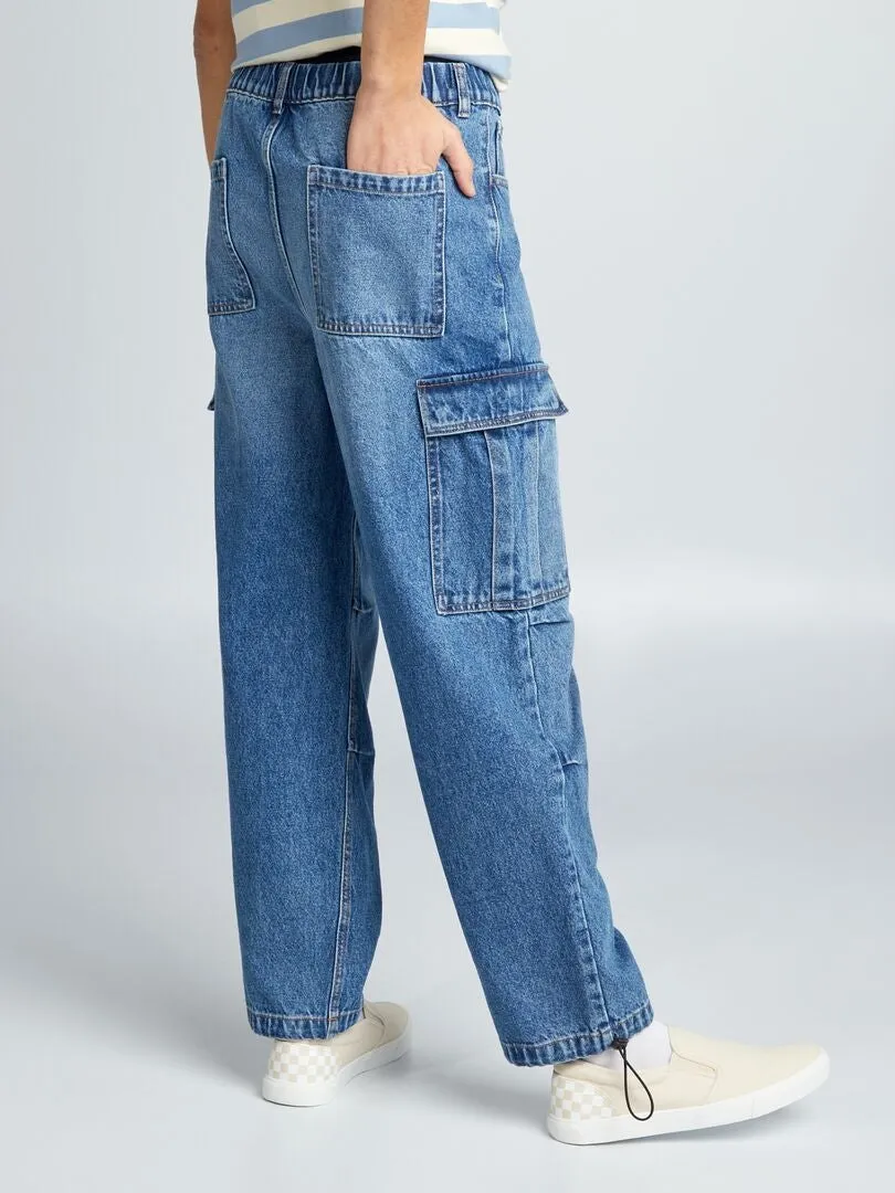 PANTALóN VAQUERO ANCHO MULTIBOLSILLOS  AZUL