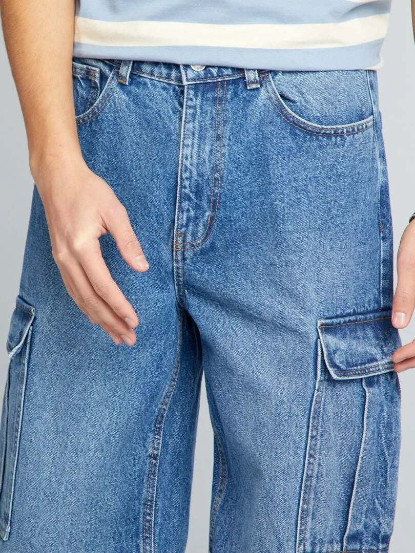PANTALóN VAQUERO ANCHO MULTIBOLSILLOS  AZUL