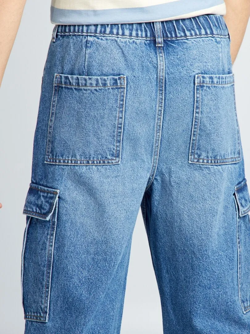 PANTALóN VAQUERO ANCHO MULTIBOLSILLOS  AZUL
