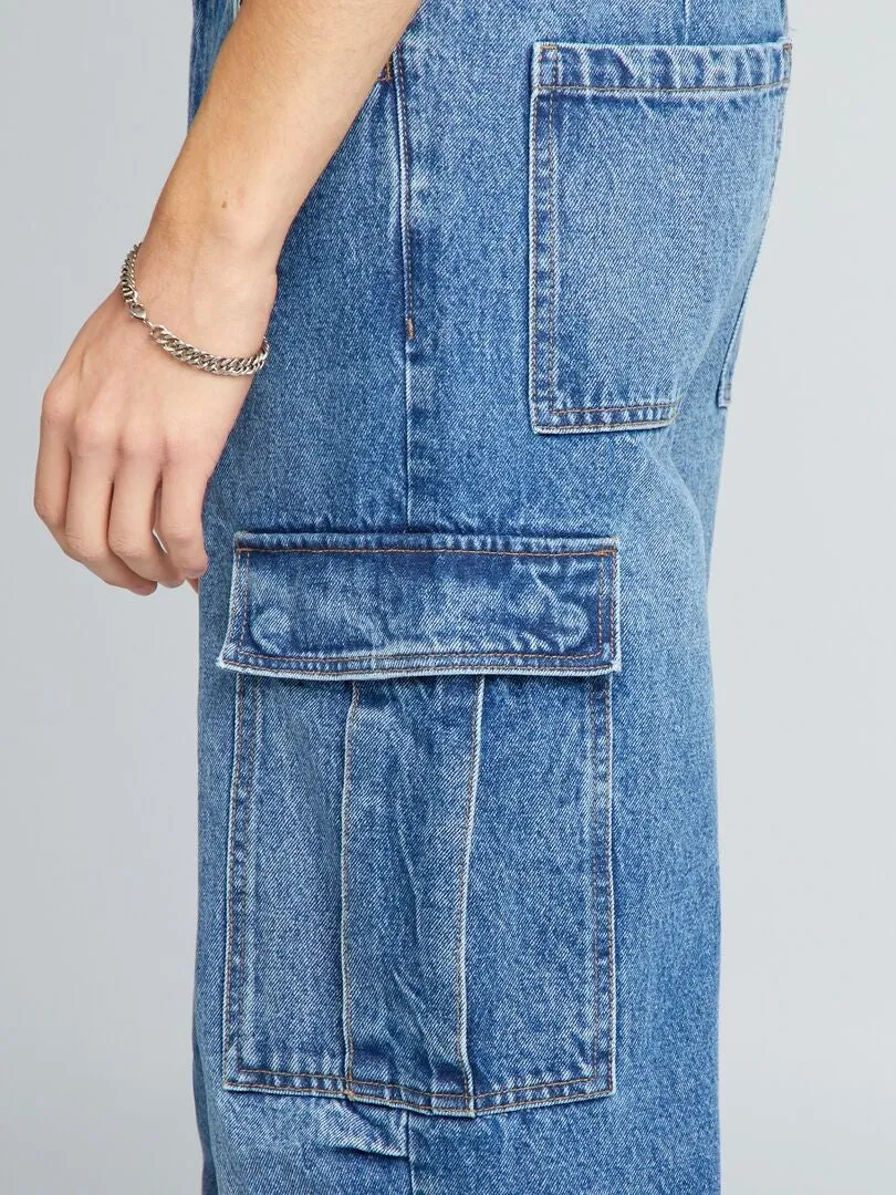 PANTALóN VAQUERO ANCHO MULTIBOLSILLOS  AZUL