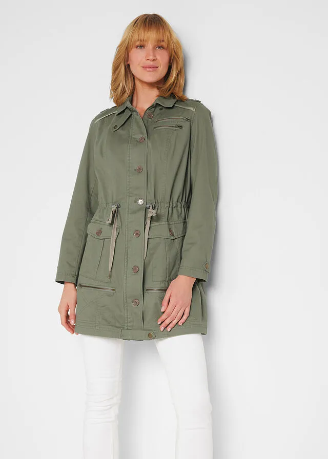 Parka de algodón de largo medio con estilo militar Verde oliva
