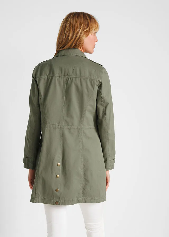 Parka de algodón de largo medio con estilo militar Verde oliva