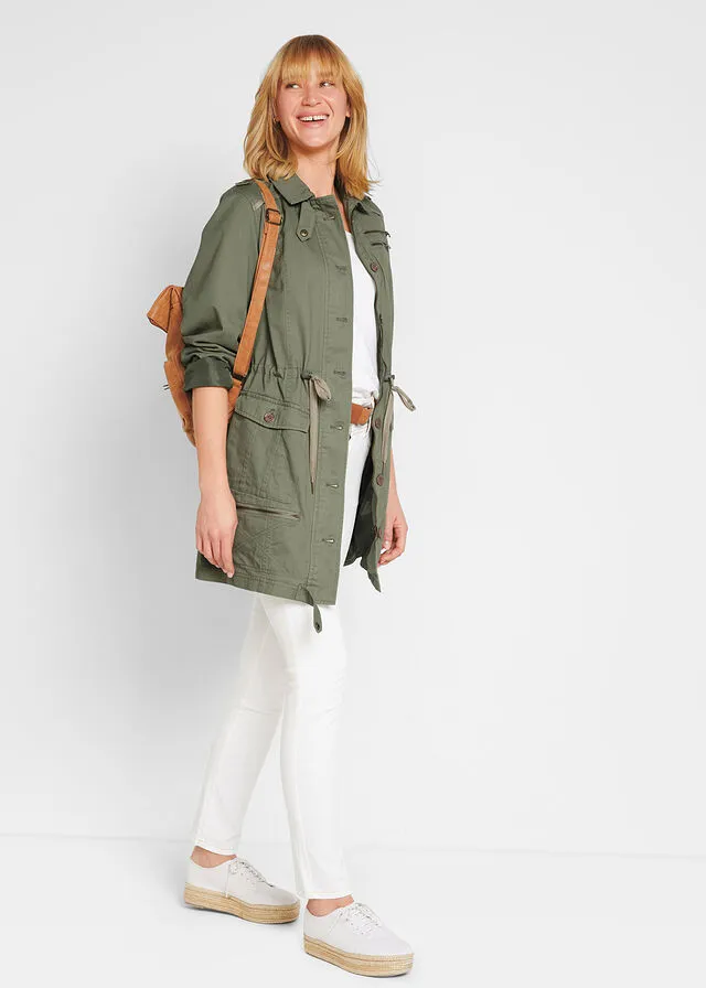 Parka de algodón de largo medio con estilo militar Verde oliva