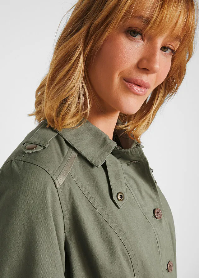 Parka de algodón de largo medio con estilo militar Verde oliva