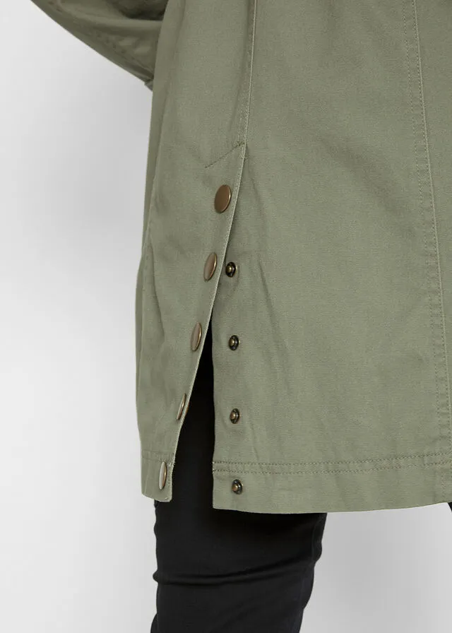 Parka de algodón de largo medio con estilo militar Verde oliva