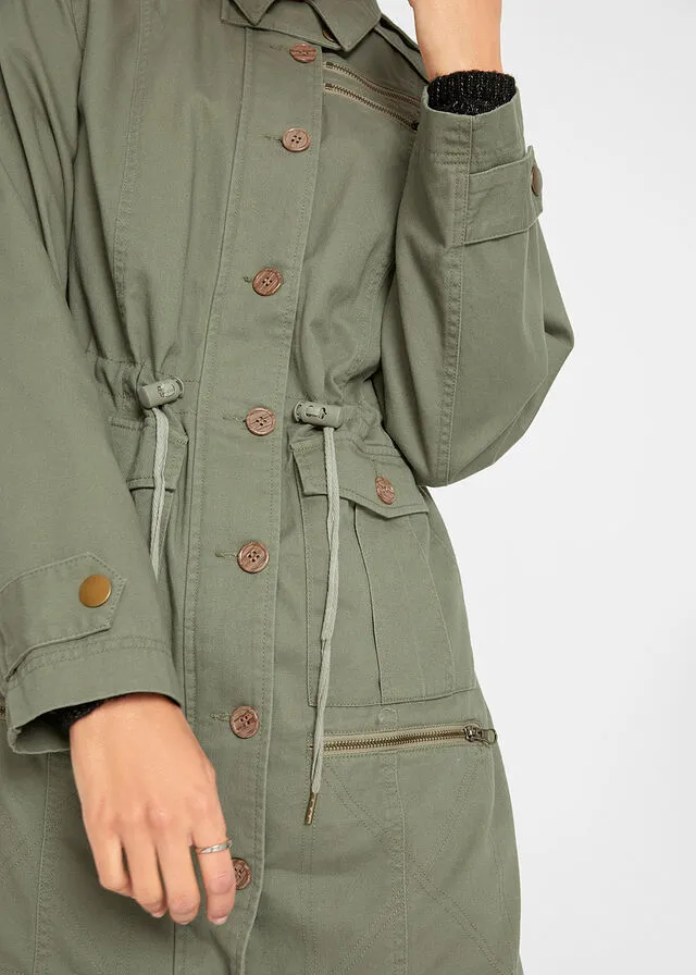 Parka de algodón de largo medio con estilo militar Verde oliva
