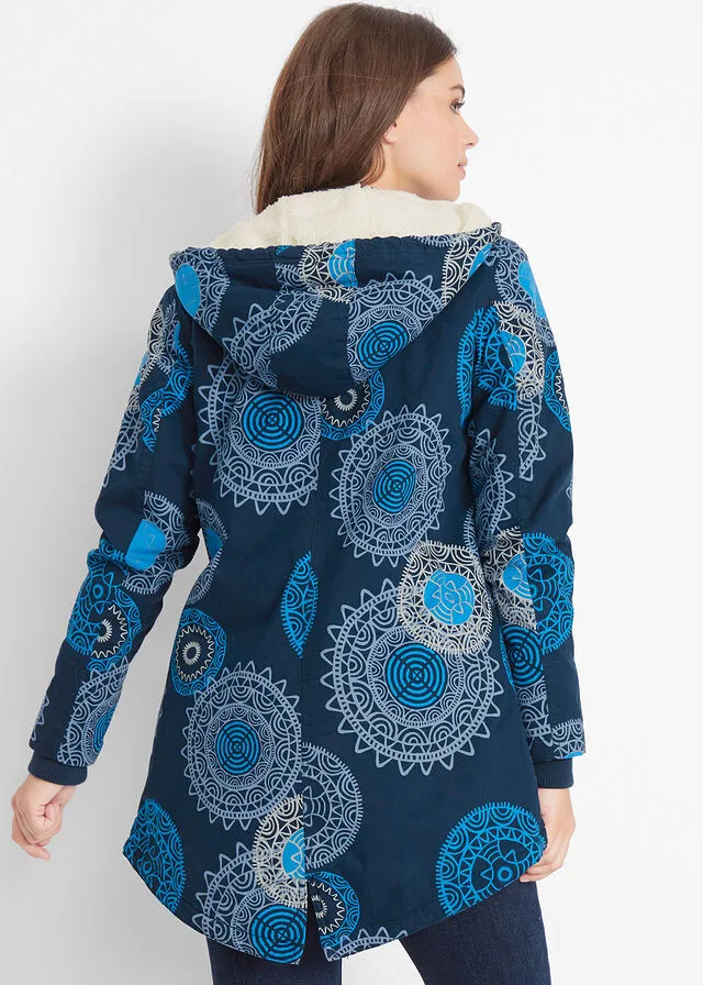 Parka de algodón estampada con capucha Azul oscuro estampado
