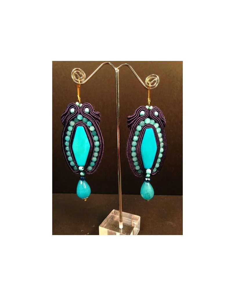 PENDIENTE SOUTACHE MODA FLAMENCA, AZUL MEDIANO