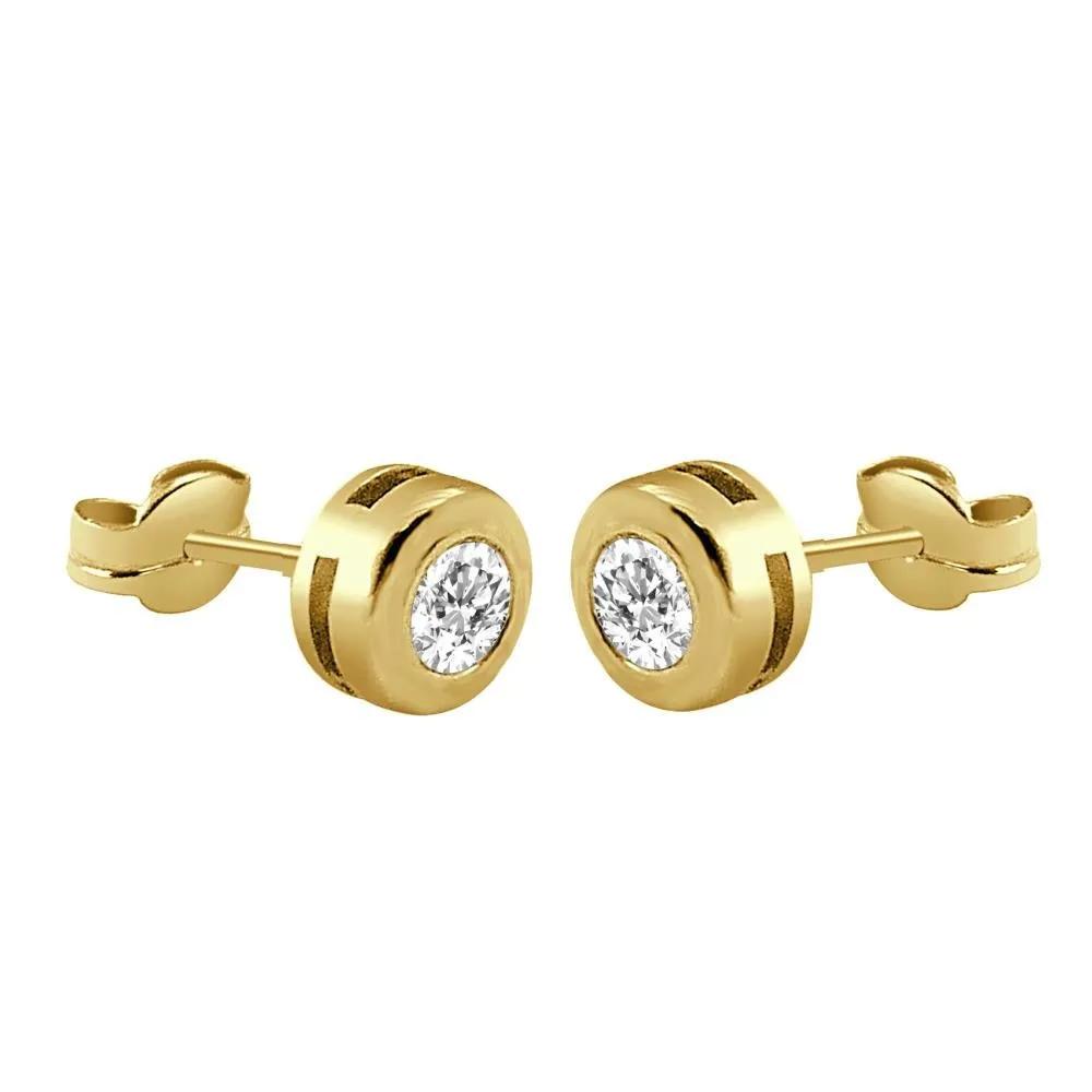Pendientes de oro amarillo de chatón con circonita de 5mm