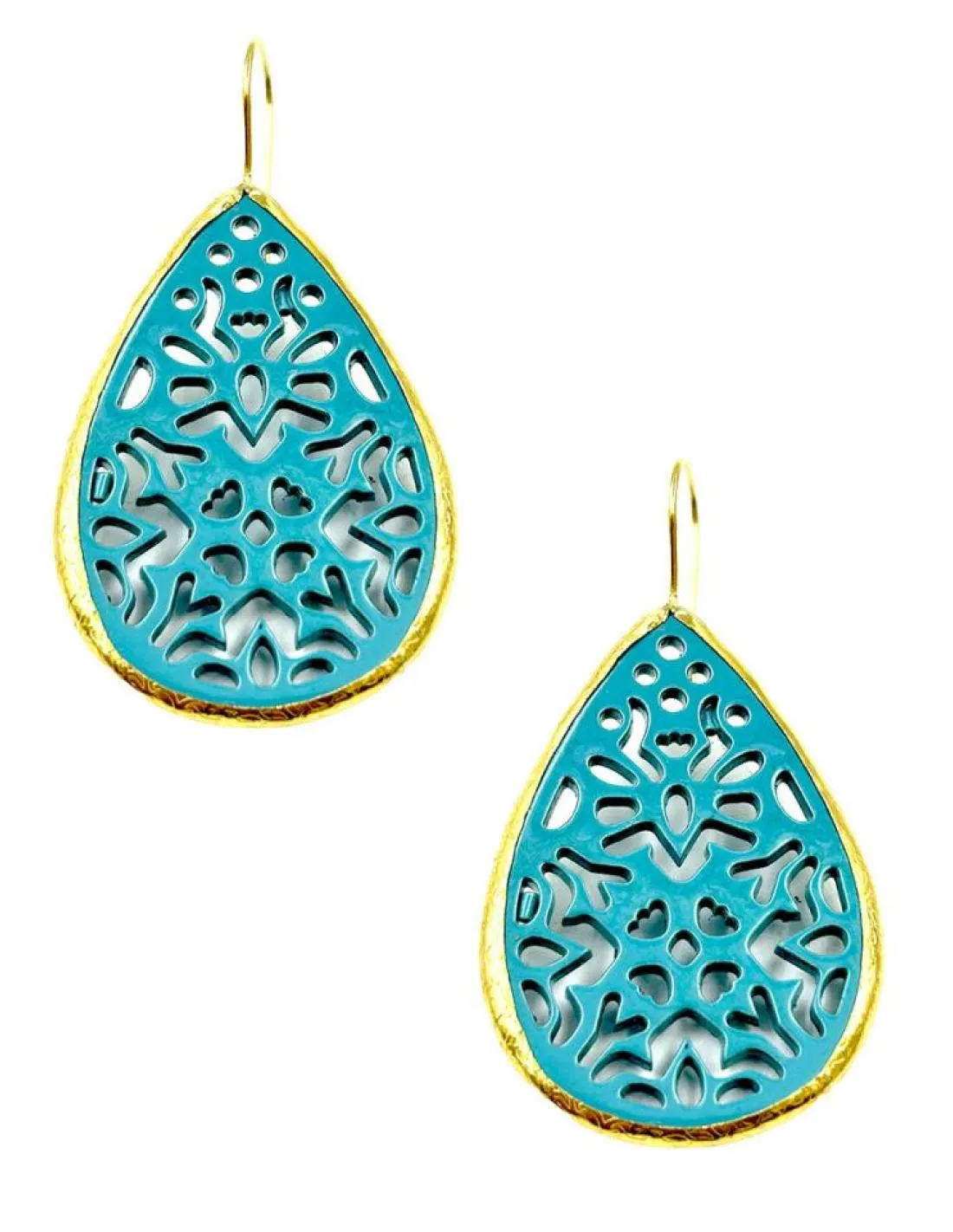 PENDIENTES LARGOS AZUL TURQUESA CON LAGRIMA CON BONITA FILIGRANA
