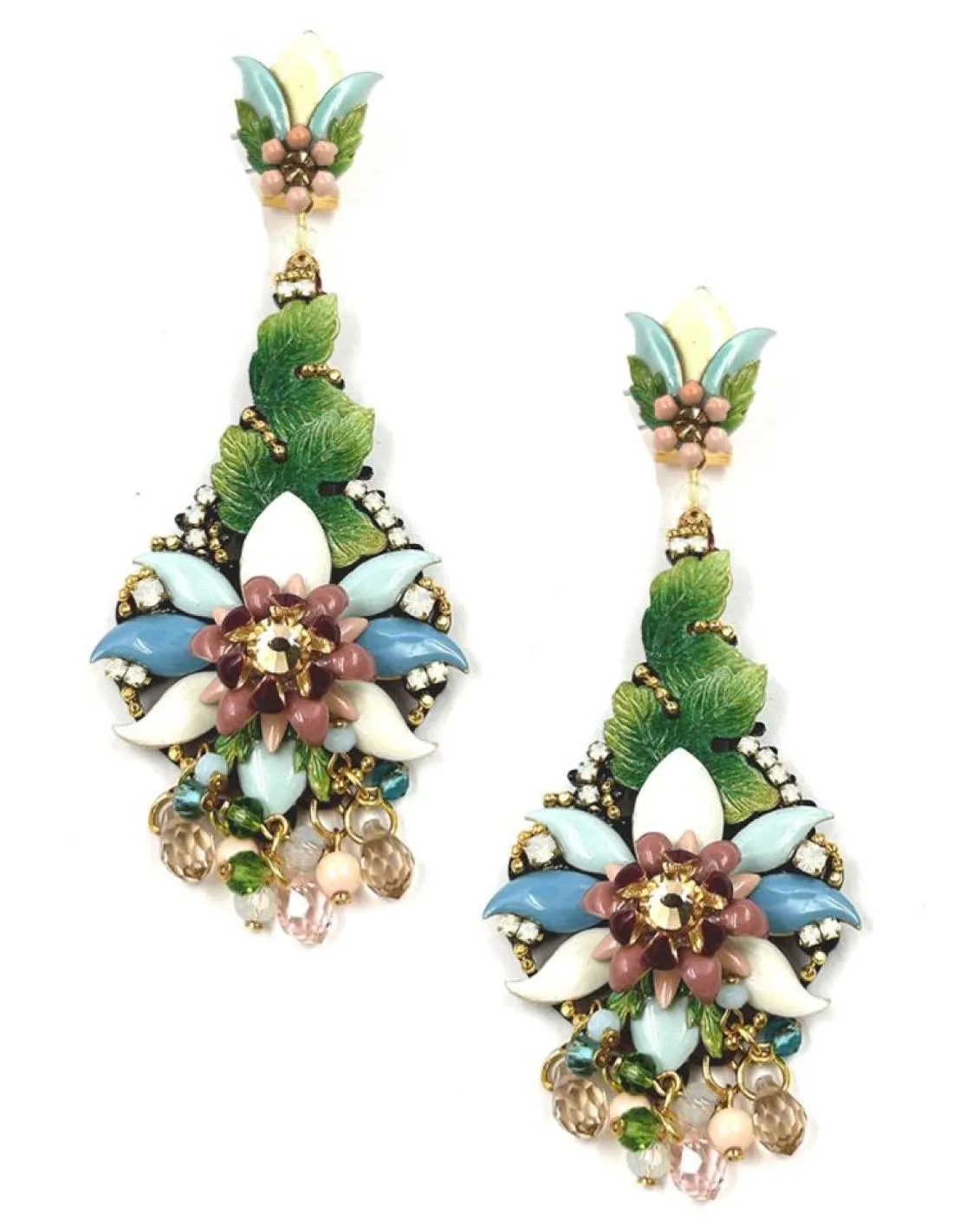 PENDIENTES PARA BODA LARGOS VERDES AZULES Y ROSAS ESTILO ROMANTICO