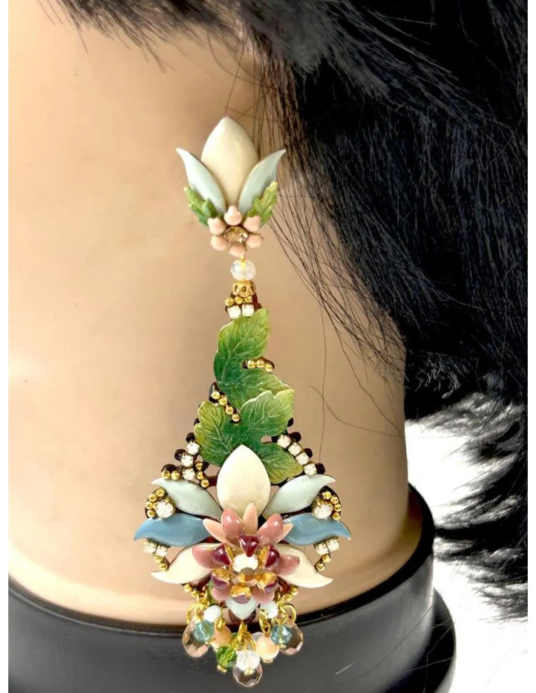 PENDIENTES PARA BODA LARGOS VERDES AZULES Y ROSAS ESTILO ROMANTICO