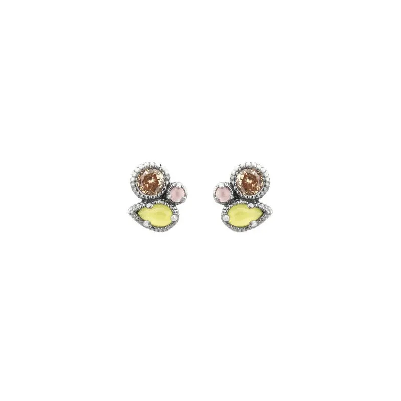 Pendientes Raive Ojo Gato Rosa y Verde y Circonitas P748