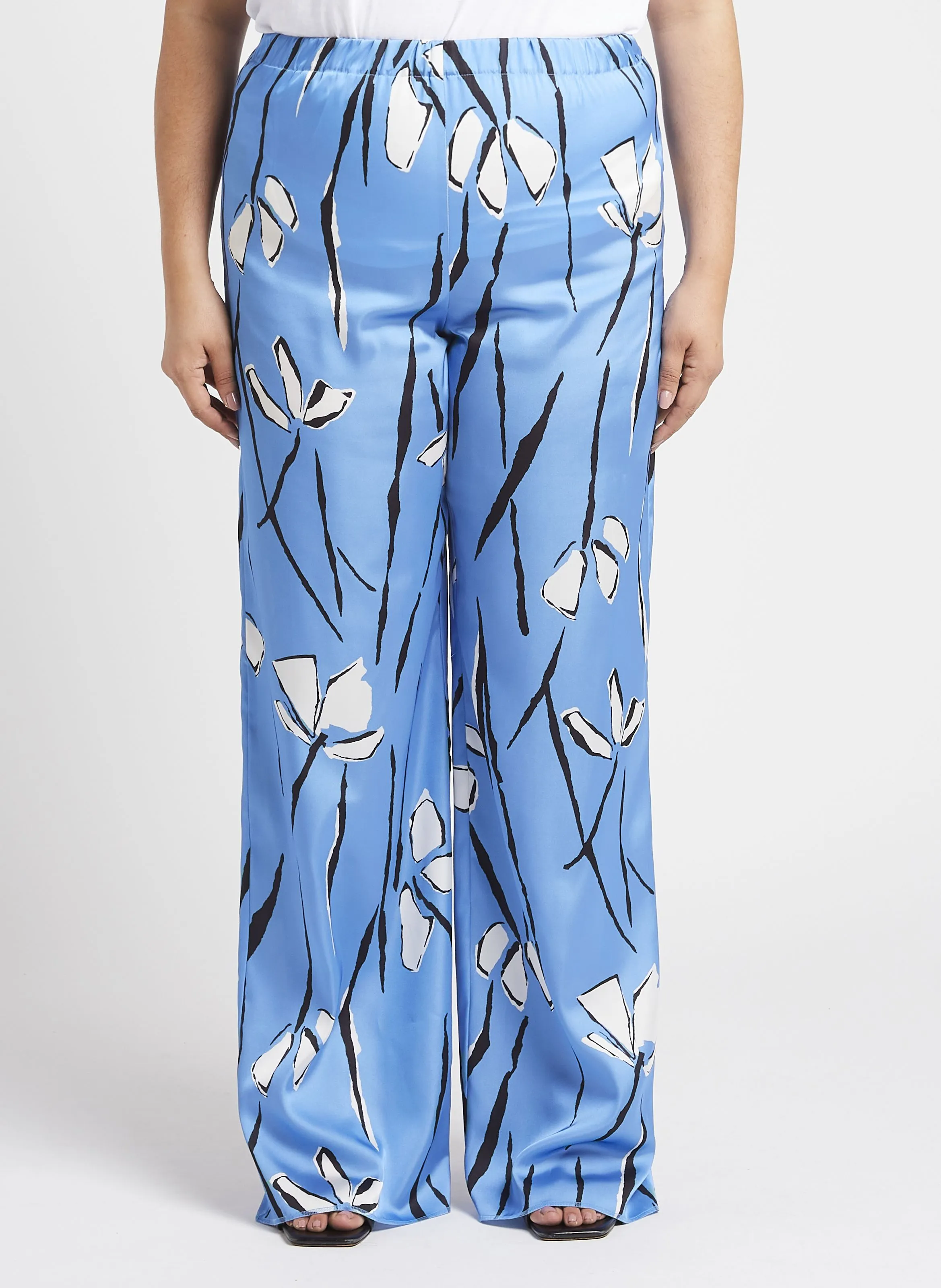 PERSONA BY MARINA RINALDI ALPACA  PANTALóN ANCHO SATINADO ESTAMPADO EN AZUL