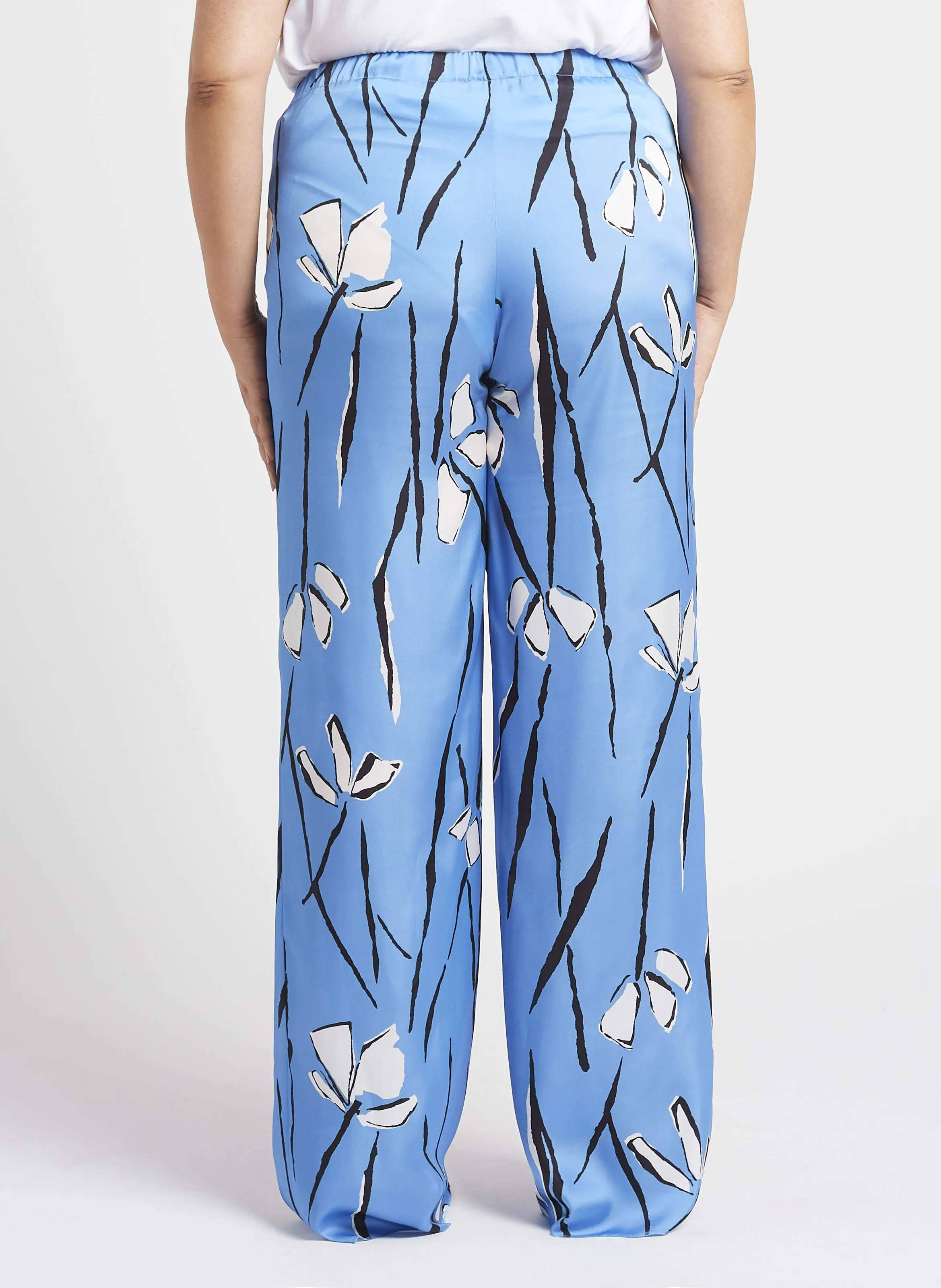 PERSONA BY MARINA RINALDI ALPACA  PANTALóN ANCHO SATINADO ESTAMPADO EN AZUL