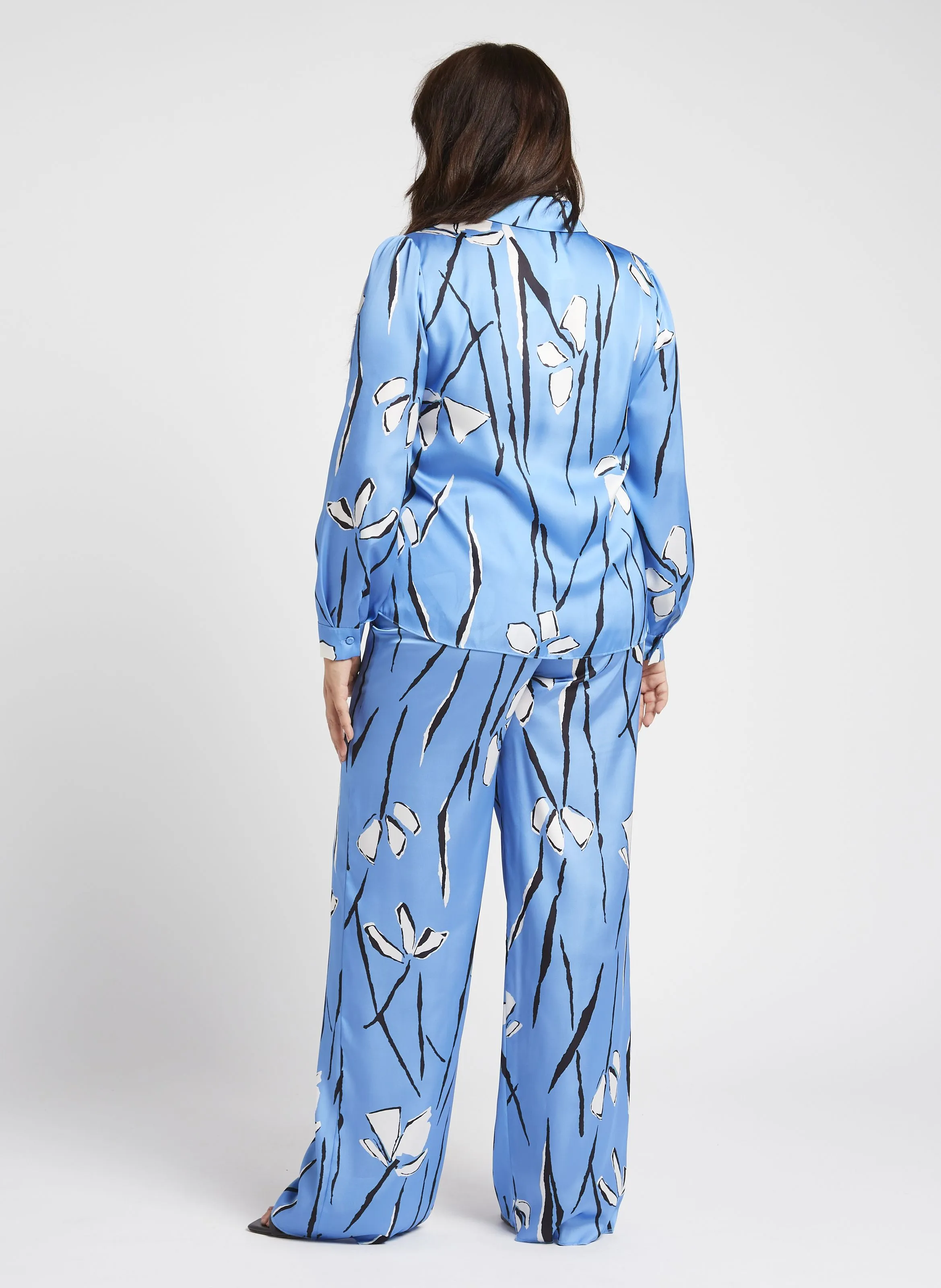 PERSONA BY MARINA RINALDI ALPACA  PANTALóN ANCHO SATINADO ESTAMPADO EN AZUL