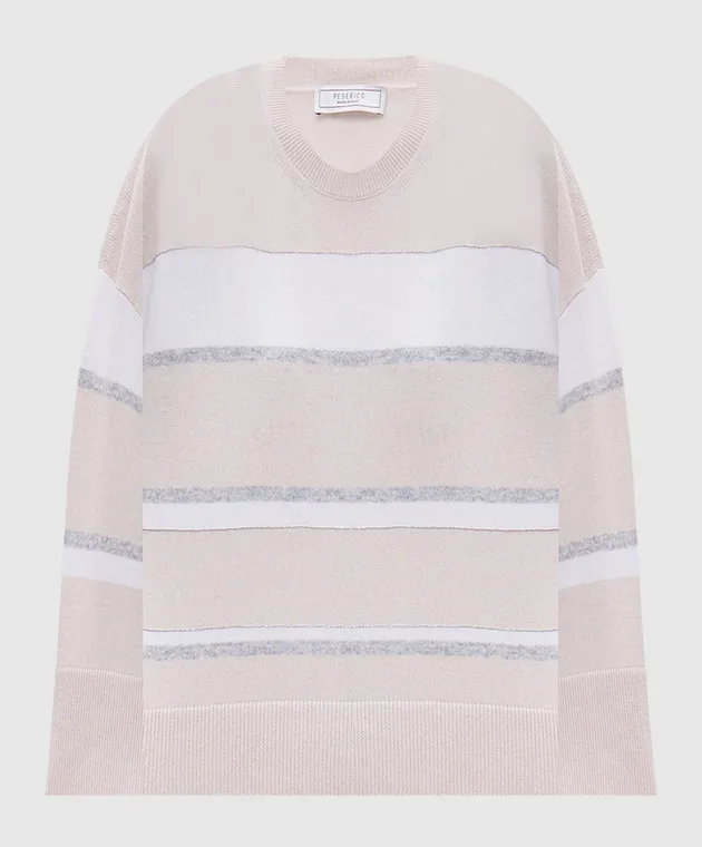 Peserico Beige wool, silk and cashmere sweater with monil chain